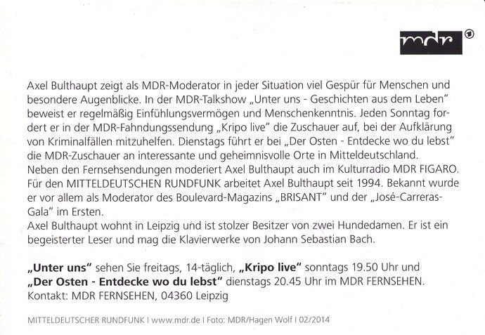 Autogramm TV | MDR | Axel BULTHAUPT | 2014 (Portrait Color) Wolf