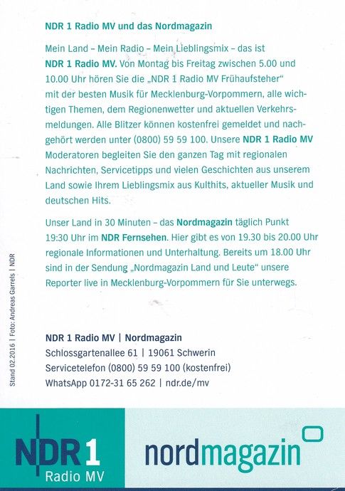 Autogramm Radio | NDR1 MV | Birgit KELLER | 2016 "Nordmagazin" (Garrels)