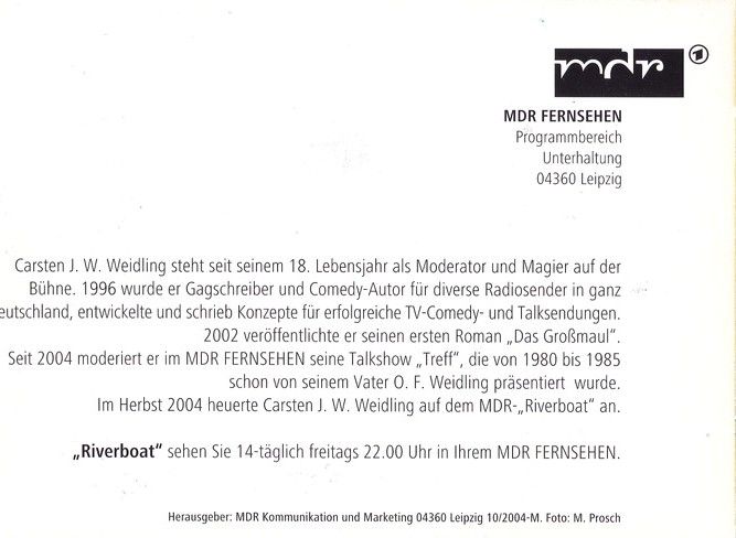 Autogramm TV | MDR | Carsten WEIDLING | 2004 "Riverboat" (Prosch)
