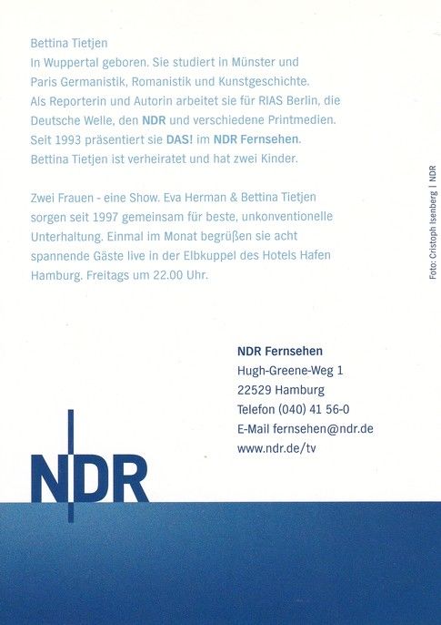 Autogramm TV | NDR | Bettina TIETJEN | 2000er "Das!" (Isenberg)