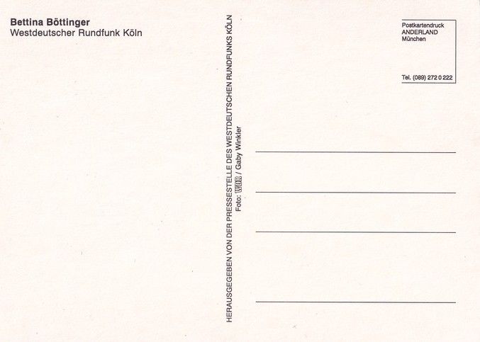 Autogramm TV | WDR | Bettina BÖTTINGER | 1990er (Portrait Color) Winkler