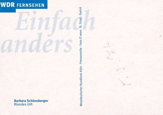 Autogramm TV | WDR | Barbara SCHÖNEBERGER | 2000er "Blondes Gift" (Fürst)