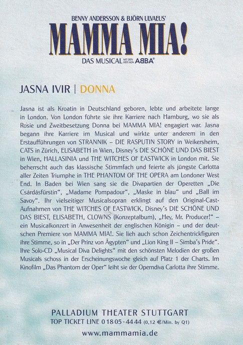Autogramm Musical | Jasna IVIR | 2000er "Mamma Mia" (Spielszene Color)