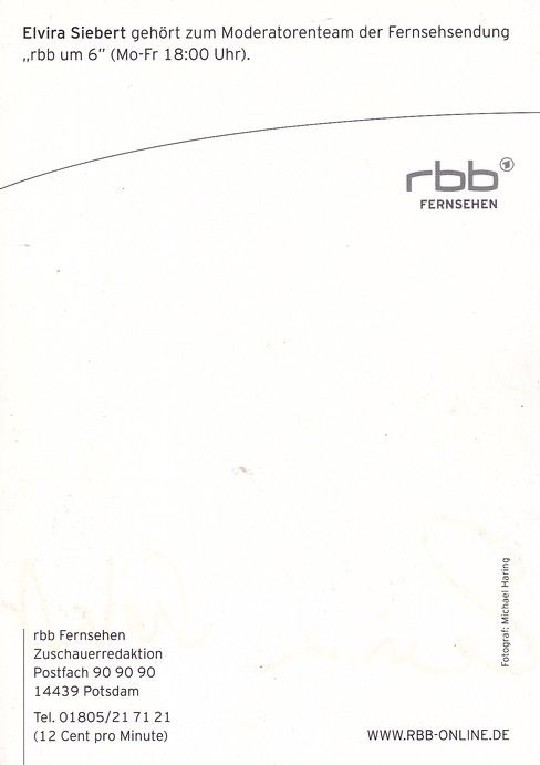Autogramm TV | RBB | Elvira SIEBERT | 2000er "RBB Um 6" (Haring)