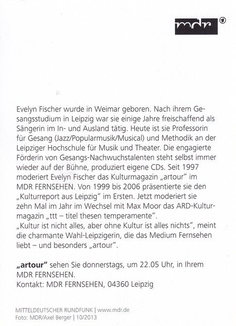 Autogramm TV | MDR | Evelyn FISCHER | 2013 "artour" (Berger)