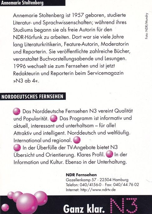 Autogramm TV | N3 | Annemarie STOLTENBERG | 1990er "N3 ab 4" (Mundry)