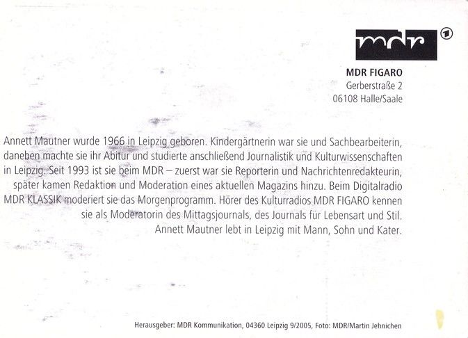 Autogramm Radio | MDR Figaro | Annett MAUTNER | 2005 (Portrait Color) Jehnichen