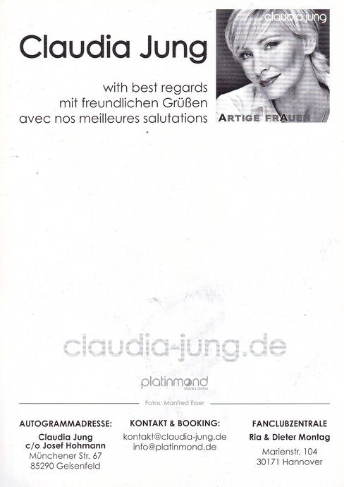 Autogramm Schlager | Claudia JUNG | 2021 "Artige Frauen" (Portrait Color Platinmond)