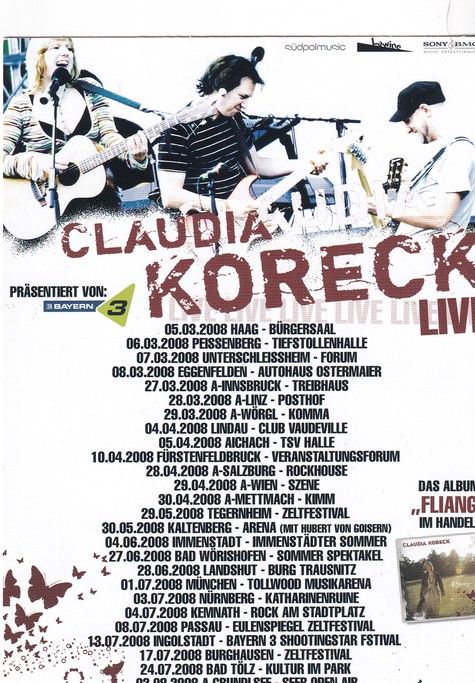 Autogramm Pop | Claudia KORECK | 2008 "Fliang Tour" (Südpol)