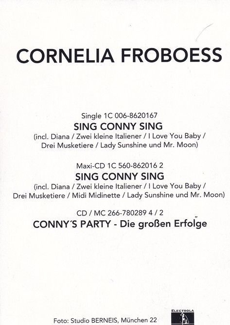 Autogramm Schlager | Cornelia FROBOESS | 1992 "Sing Conny Sing" (Electrola)