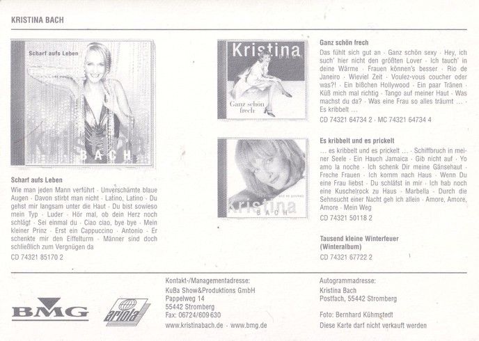 Autogramm Schlager | Kristina BACH | 2001 "Scharf Aufs Leben" (BMG Ariola)
