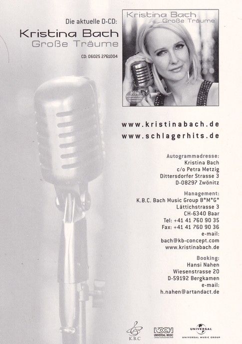 Autogramm Schlager | Kristina BACH | 2011 "Grosse Träume" (Koch)