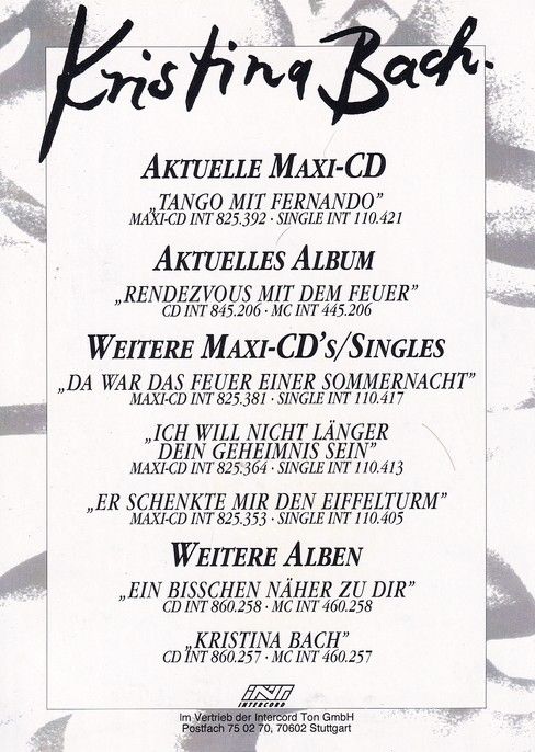 Autogramm Schlager | Kristina BACH | 1984 "Tango Mit Fernando" (Intercord)