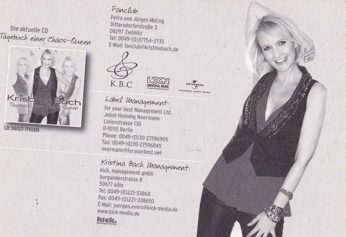 Autogramm Schlager | Kristina BACH | 2009 "Tagebuch Einer Chaos-Queen" (Koch)