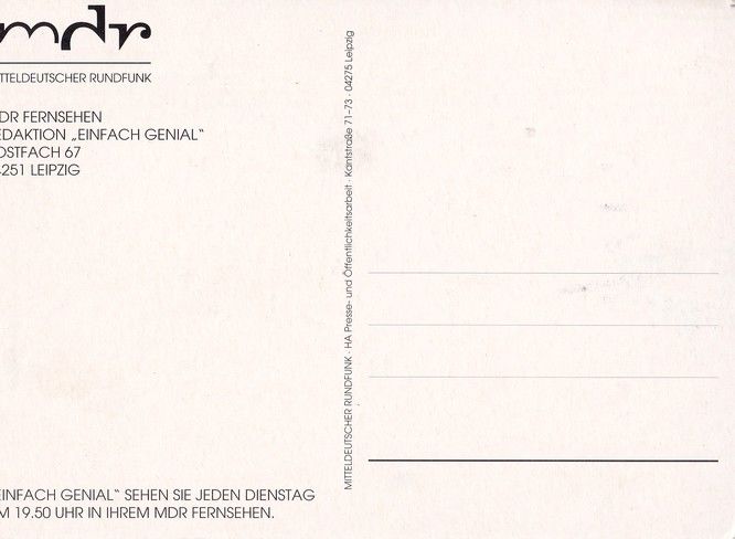 Autogramm TV | MDR | Erika KRAUSE | 1990er "Einfach Genial" (Portrait Color)