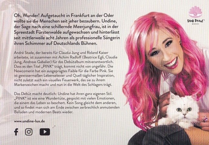 Autogramm Schlager | Undine LUX | 2016 "Pink" (Pink Pearl)