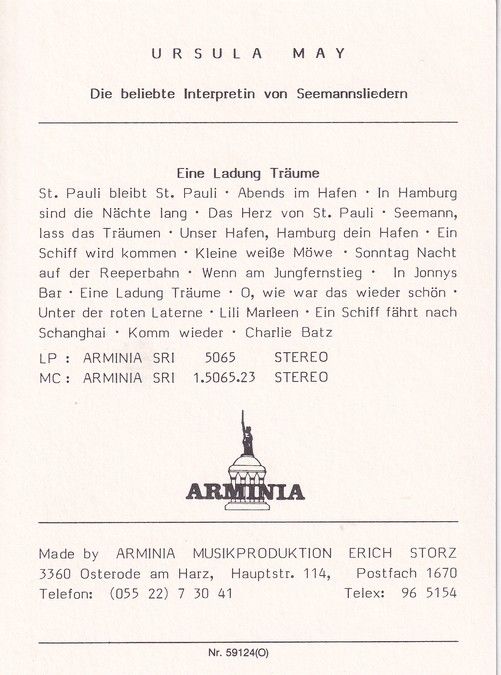 Autogramm Schlager | Ursula MAY | 1985 "Eine Ladung Träume" (Arminia)