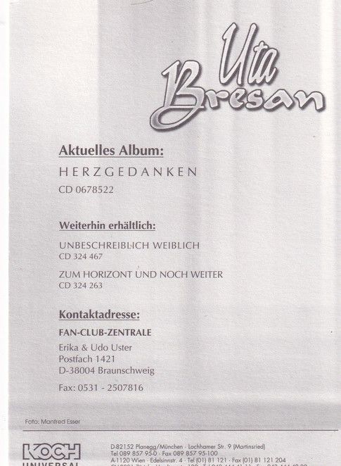 Autogramm Schlager | Uta BRESAN | 2003 "Herzgedanken" (Portrait Color Koch)