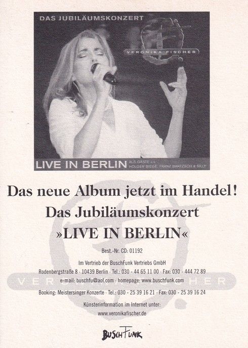Autogramm Schlager | Veronika FISCHER | 2002 "Live In Berlin" (Buschfunk)