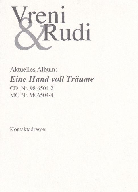 Autogramme Volksmusik | VRENI + RUDI | 2004 "Eine Hand Voll Träume"