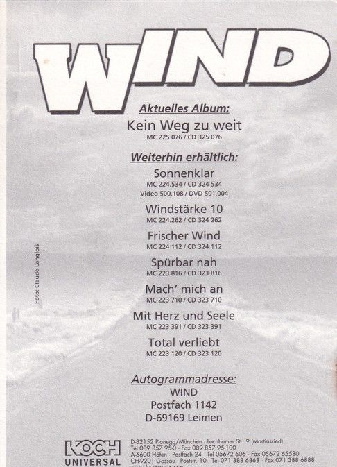 Autogramme Schlager | WIND | 2002 "Kein Weg Zu Weit" (Koch)