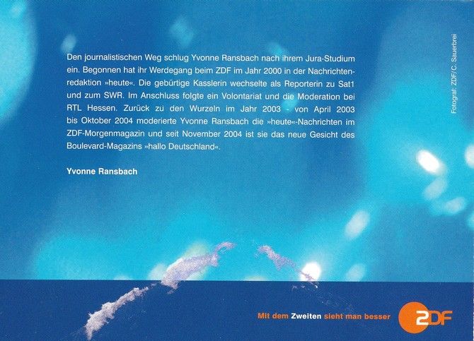 Autogramm TV | ZDF | Yvonne RANSBACH | 2000er "Hallo Deutschland" (Sauerbrei)
