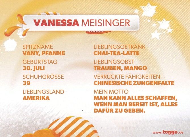 Autogramm TV | Super RTL | Vanessa MEISINGER | 2010er "Toggo" (Portrait Color)