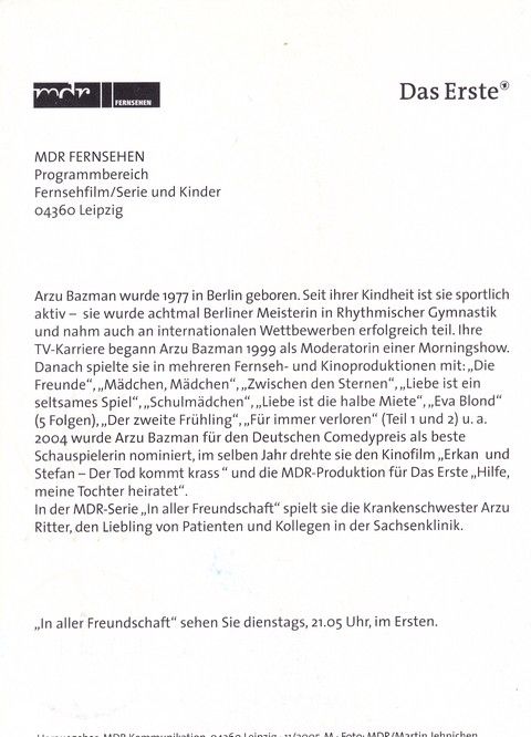 Autogramm TV | ARD | Arzu BAZMAN | 2005 "In Aller Freundschaft" (Jehnichen)