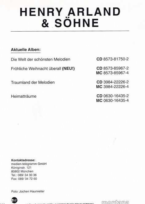 Autogramm Volksmusik | Henry ARLAND & Söhne | 2000 "Fröhliche Weihnacht" (EastWest)