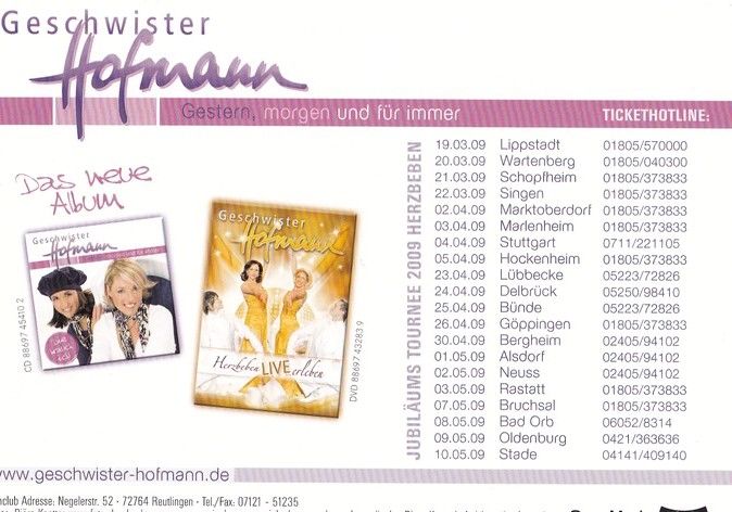 Autogramme Schlager | GESCHWISTER HOFMANN | 2009 "Gestern Morgen" (Portrait Color Sony) TOUR