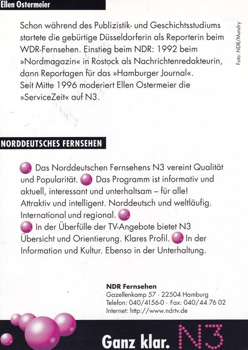 Autogramm TV | NDR | Ellen OSTERMEIER | 1990er (Portrait Color) Mundry