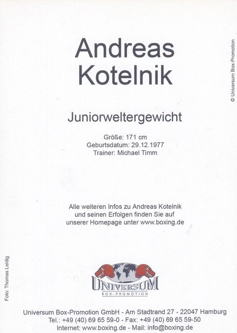 Autogramm Boxen | Andreas KOTELNIK | 2000er (Portrait Color Universum ZDF) Baering