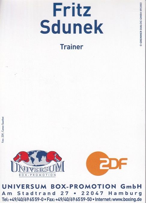 Autogramm Boxen | Fritz SDUNEK | 2000er (Portrait Color Universum ZDF) Sauerbrei