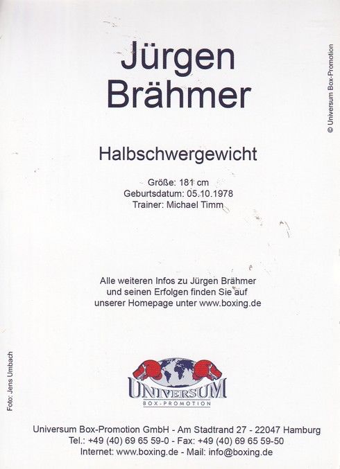 Autogramm Boxen | Jürgen BRÄHMER | 2000er (Portrait Color Universum) Umbach