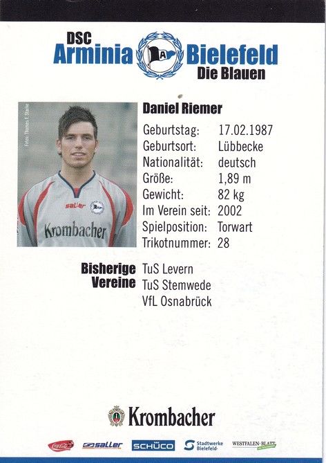 Autogramm Fussball | DSC Arminia Bielefeld | 2007 | Daniel RIEMER