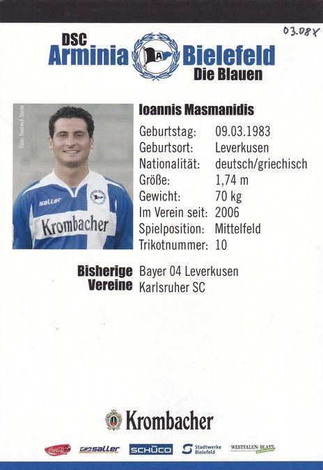 Autogramm Fussball | DSC Arminia Bielefeld | 2007 | Ioannis MASMANIDIS