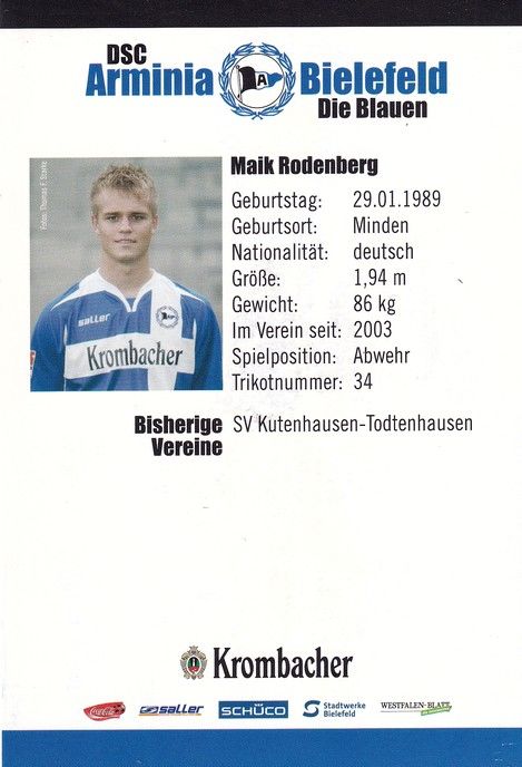 Autogramm Fussball | DSC Arminia Bielefeld | 2007 | Maik RODENBERG