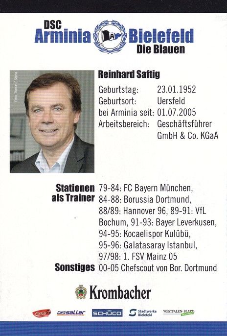 Autogramm Fussball | DSC Arminia Bielefeld | 2007 | Reinhard SAFTIG