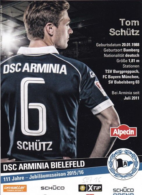 Autogramm Fussball | DSC Arminia Bielefeld | 2015 | Tom SCHÜTZ