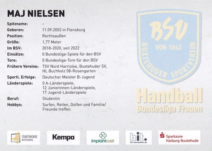 Autogramm Handball (D) | BSV Buxtehude | 2022 | Maj NIELSEN