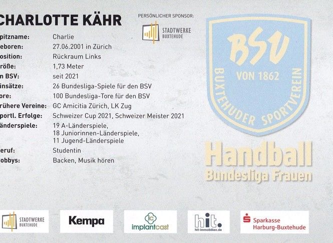 Autogramm Handball (D) | BSV Buxtehude | 2022 | Charlotte KÄHR