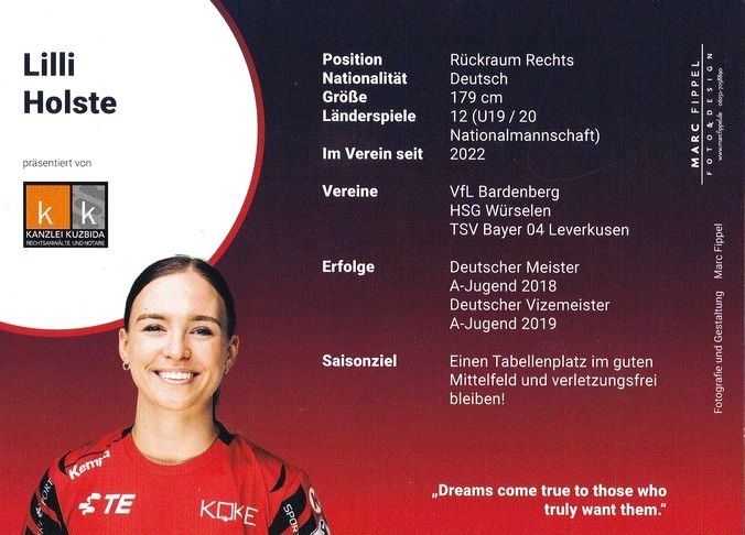 Autogramm Handball (D) | HSG Bensheim/Auerbach | 2022 | Lilli HOLSTE