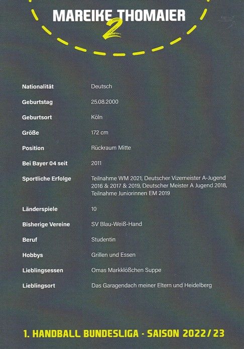 Autogramm Handball (D) | Bayer Leverkusen | 2022 | Mareike THOMAIER