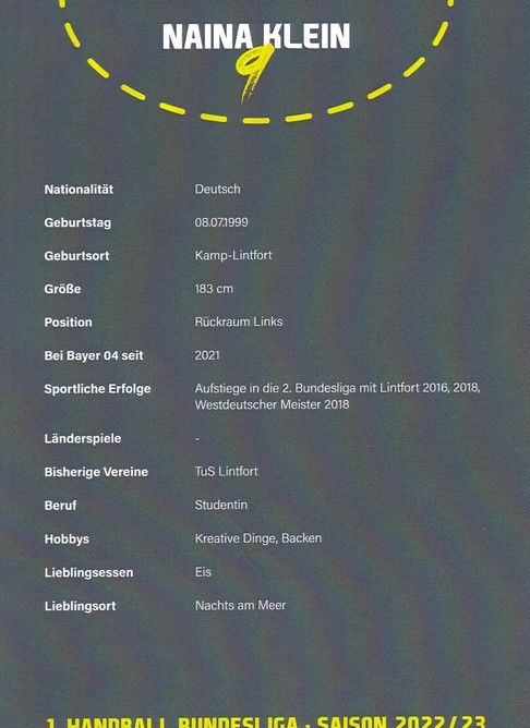 Autogramm Handball (D) | Bayer Leverkusen | 2022 | Naina KLEIN