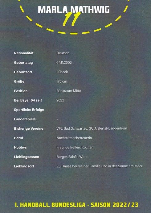 Autogramm Handball (D) | Bayer Leverkusen | 2022 | Marla MATHWIG