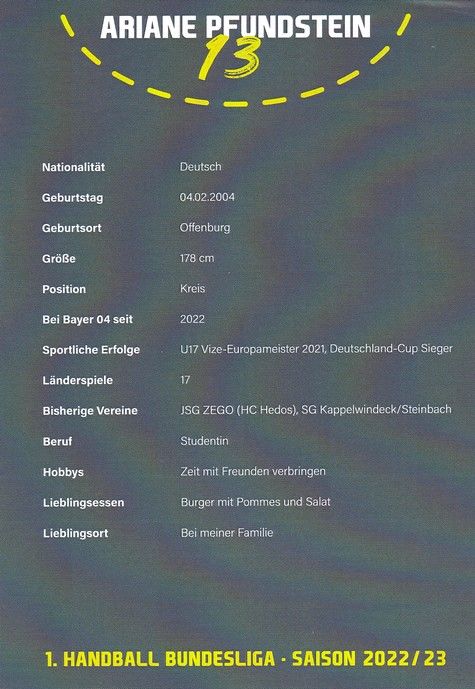 Autogramm Handball (D) | Bayer Leverkusen | 2022 | Ariane PFUNDSTEIN