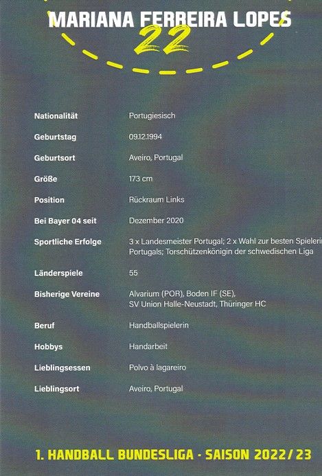 Autogramm Handball (D) | Bayer Leverkusen | 2022 | Marianna FERREIRA LOPES