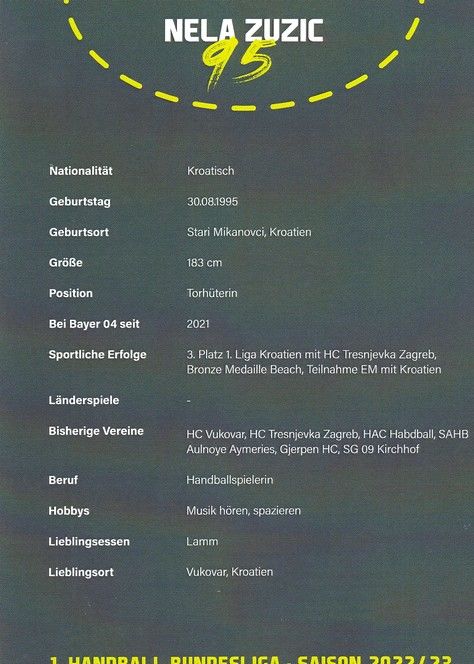 Autogramm Handball (D) | Bayer Leverkusen | 2022 | Nela ZUZIC