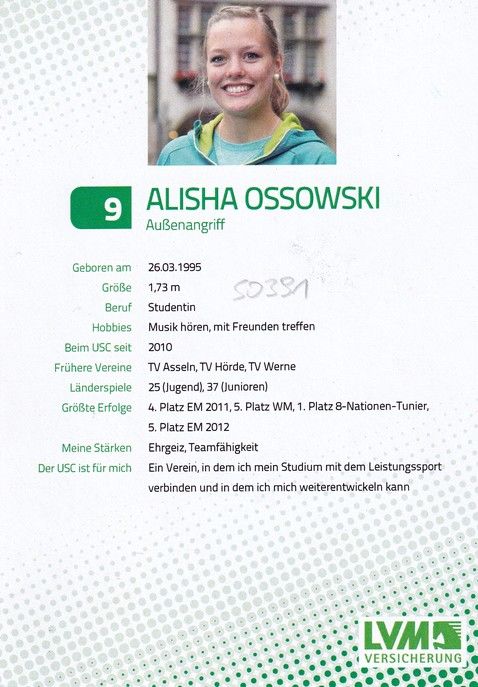 Autogramm Volleyball (D) | USC Münster | 2013 | Alisha OSSOWSKI