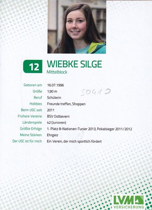Autogramm Volleyball (D) | USC Münster | 2013 | Wiebke SILGE